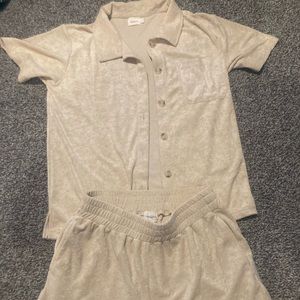 NWT eadaie terry towel short sleep set/cream/small